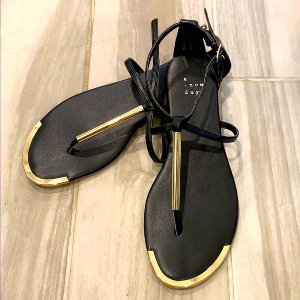 NEW black sandal with gold accents